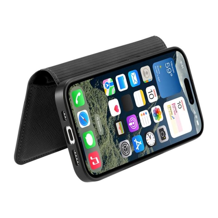 CASENEO - CASENEO iPhone 16 Fodral Cross Texture Äkta läder - Svart