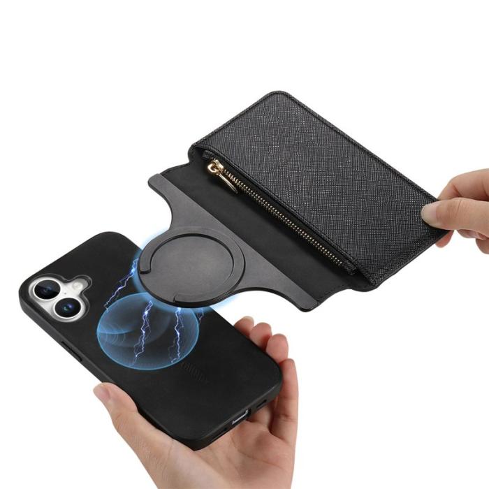 CASENEO - CASENEO iPhone 16 Fodral Cross Texture Äkta läder - Svart