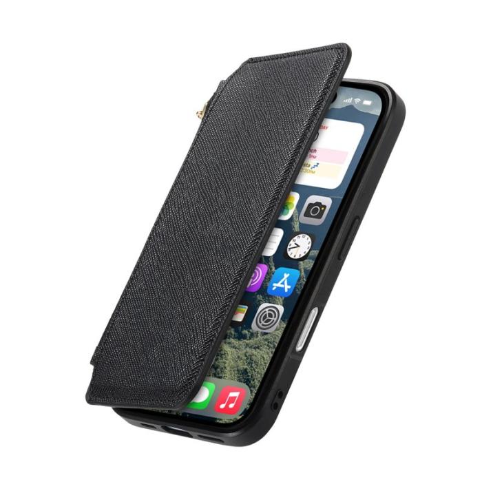 CASENEO - CASENEO iPhone 16 Fodral Cross Texture Äkta läder - Svart