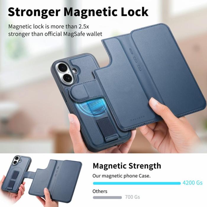 CASENEO - CASENEO iPhone 16 Fodral Magnetiskt RFID Blocker Äkta Läder - Blå