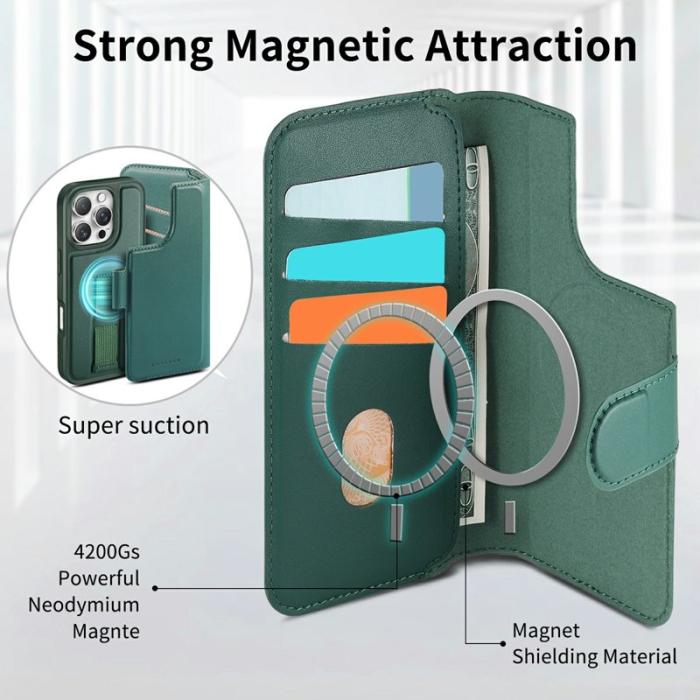 CASENEO - CASENEO iPhone 16 Fodral Magnetiskt RFID Blocker Äkta Läder - Grön