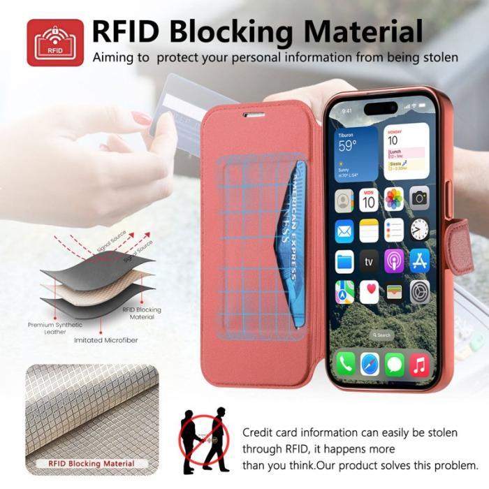 CASENEO - CASENEO iPhone 16 Fodral med Linsskydd TPU Läder - Röd