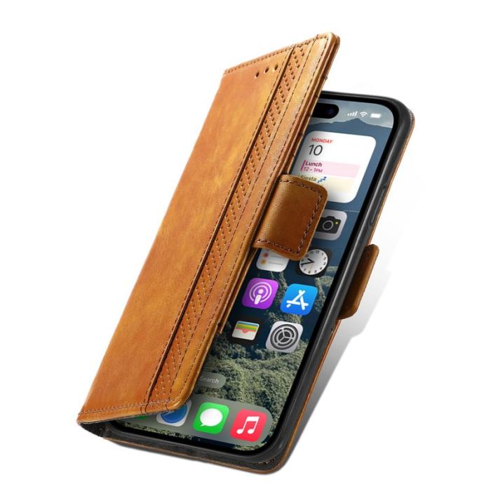 CASENEO - CASENEO iPhone 16 Fodral PU Läder Ställ med RFID - Ljusbrun