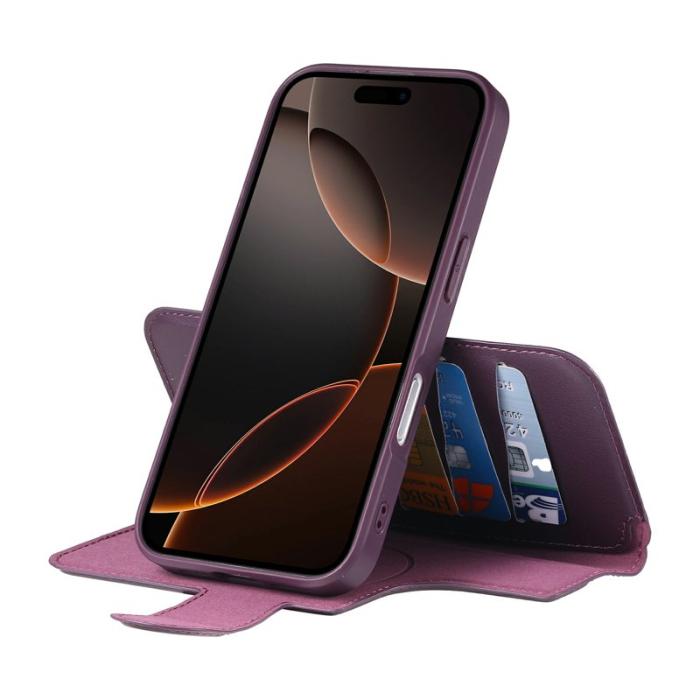 CASENEO - CASENEO iPhone 16 Plus Fodral Magnetiskt RFID Blocker Äkta Läder - Lila