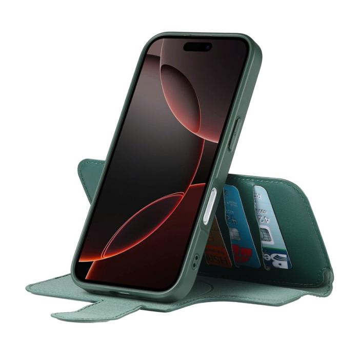 CASENEO - CASENEO iPhone 16 Plus Fodral RFID Blocking Äkta Läder - Grön