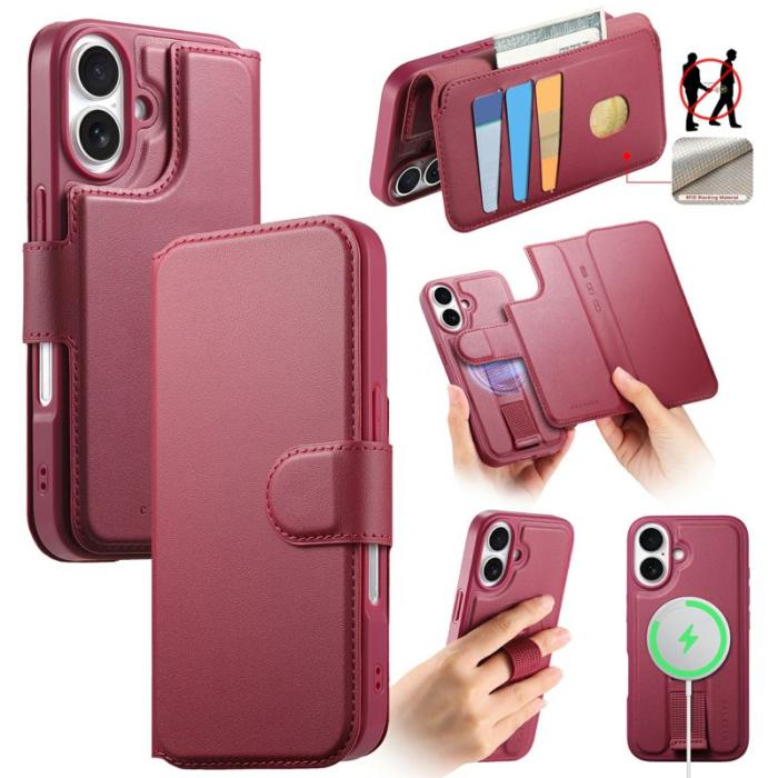 CASENEO - CASENEO iPhone 16 Plus Fodral RFID Blocking Äkta Läder - Röd