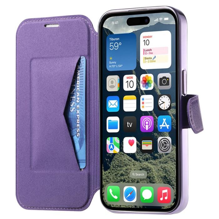 CASENEO - CASENEO iPhone 16 Plus Fodral TPU Inre Skal - Äkta läder - Ljuslila