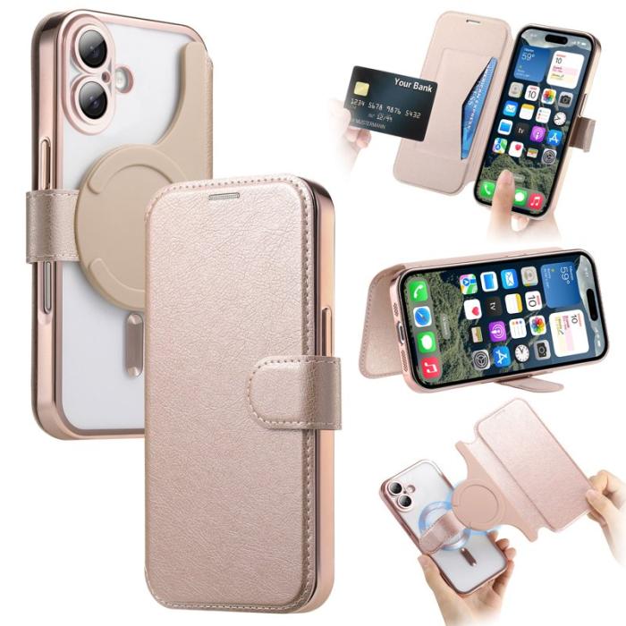 CASENEO - CASENEO iPhone 16 Plus Fodral TPU Inre Skal - Äkta läder - Roséguld