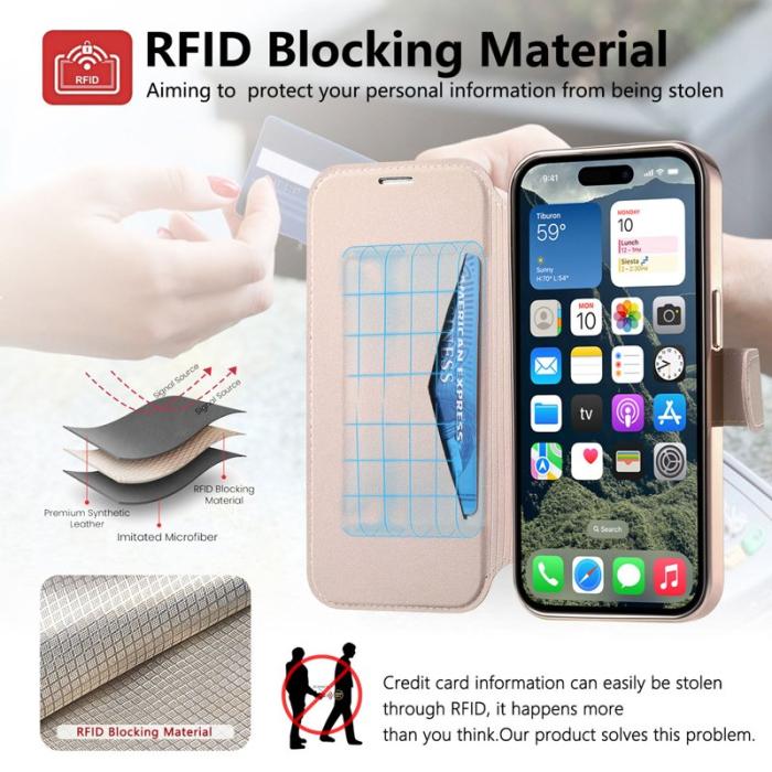 CASENEO - CASENEO iPhone 16 Plus Fodral TPU Inre Skal - Äkta läder - Roséguld