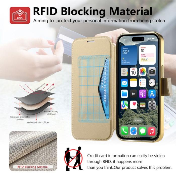 CASENEO - CASENEO iPhone 16 Plus Fodral TPU Inre Skal Avtagbart Läder - Guld