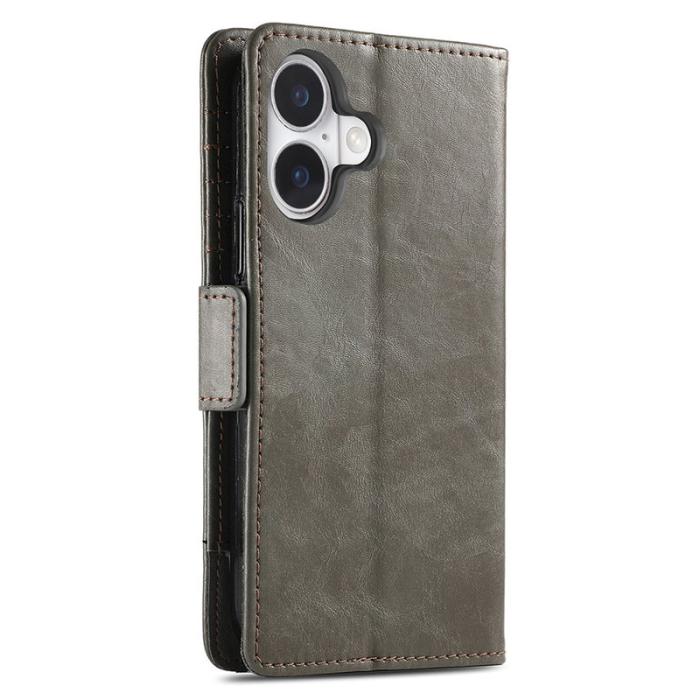 CASENEO - CASENEO iPhone 16 Plus Skal PU Läder Fodral - Grå