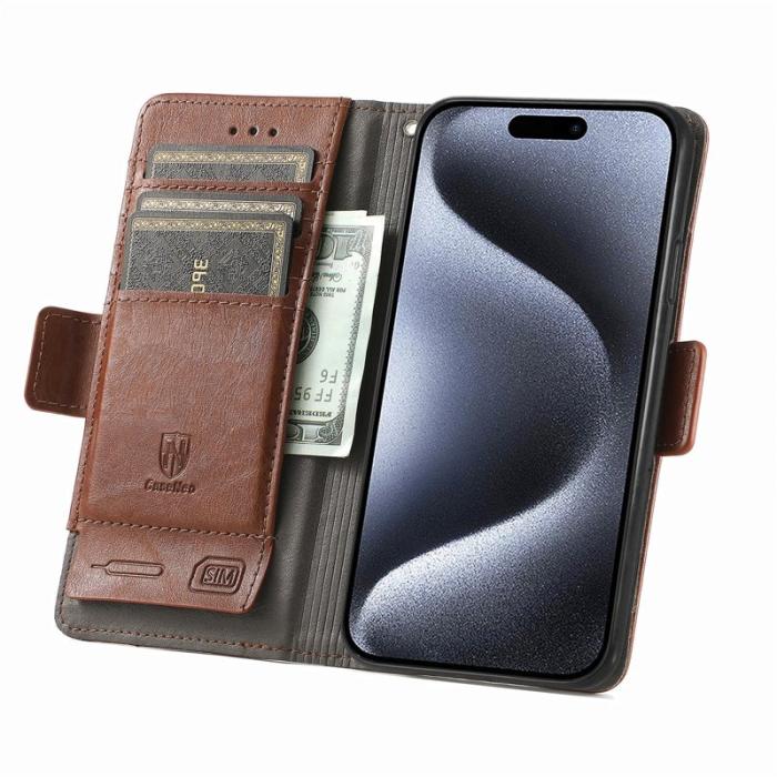 CASENEO - CASENEO iPhone 16 Pro Fodral PU Läder Ställ med RFID - Mörkbrun