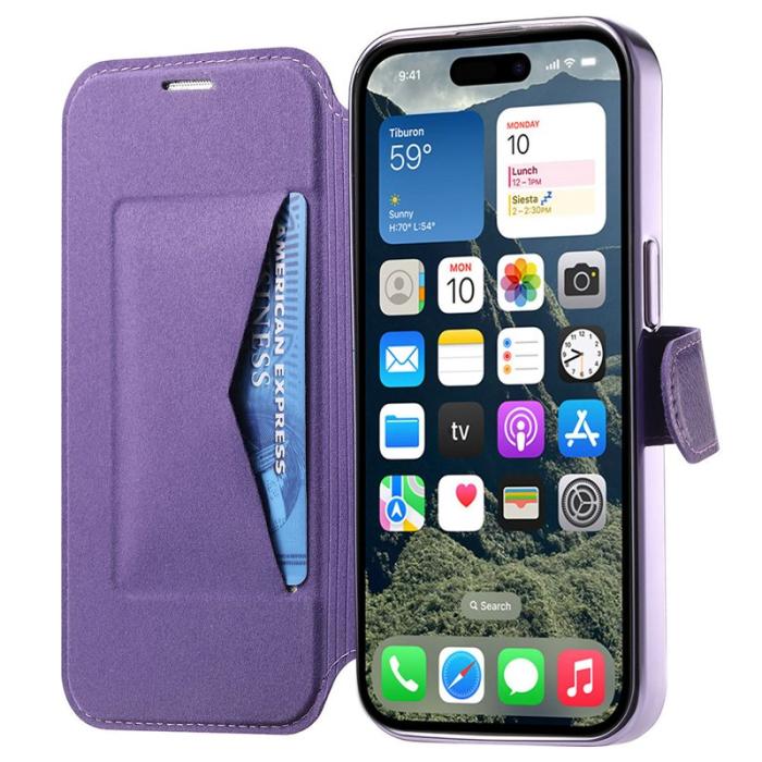 CASENEO - CASENEO iPhone 16 Pro Fodral TPU Inner Shell - Äkta läder - Ljuslila