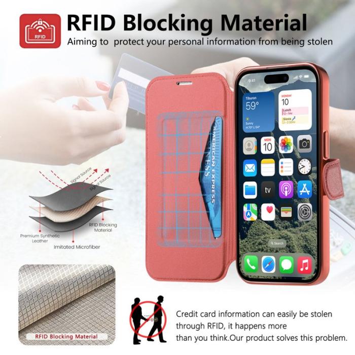 CASENEO - CASENEO iPhone 16 Pro Fodral TPU Inre Skal - Äkta läder - Röd