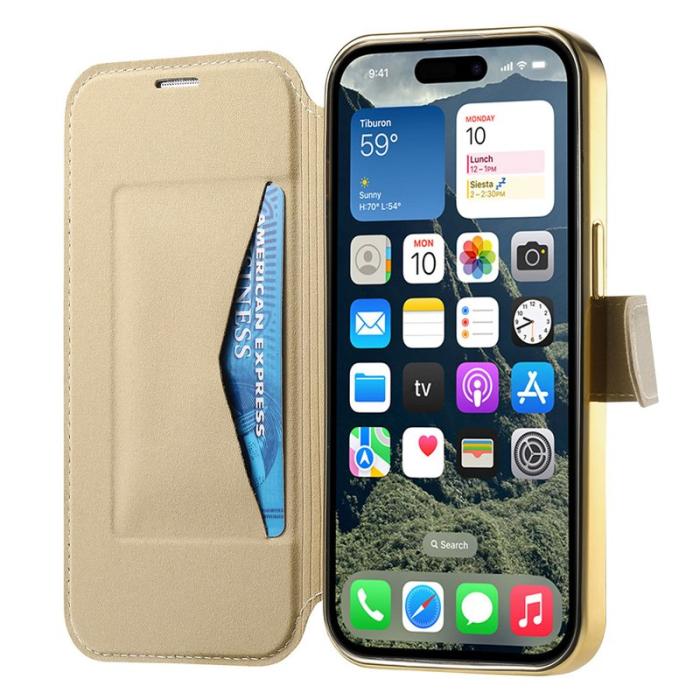 CASENEO - CASENEO iPhone 16 Pro Max Fodral TPU Inre Skal - Äkta läder - Guld