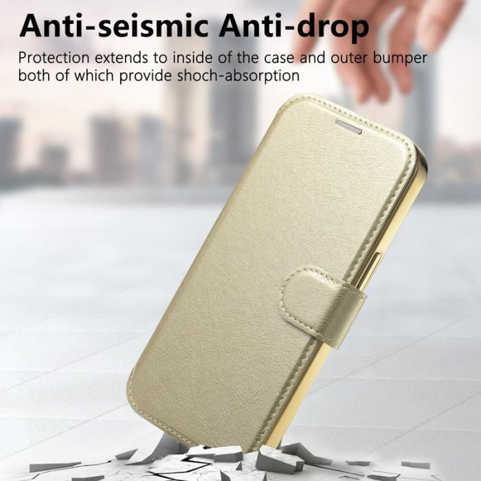 CASENEO - CASENEO iPhone 16 Pro Max Fodral TPU Inre Skal - Äkta läder - Guld