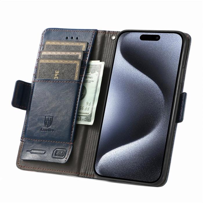 CASENEO - CASENEO iPhone 16 Pro Skal Äkta läder - Mörkblå