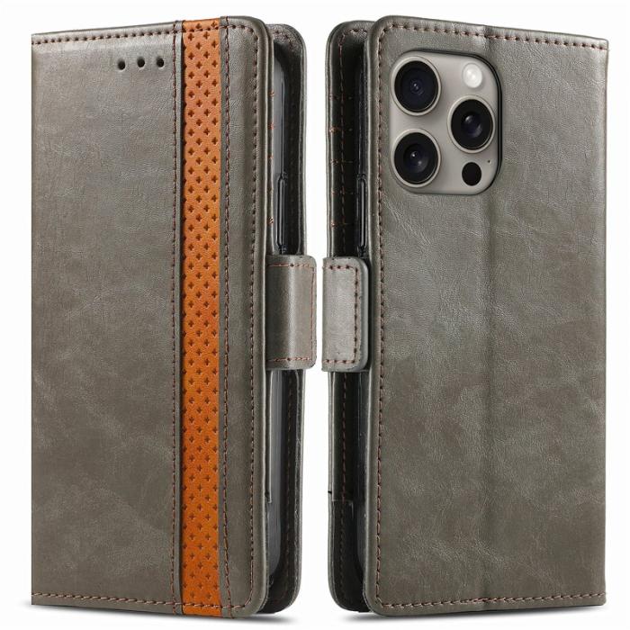 CASENEO - CASENEO iPhone 16 Pro Skal PU Läder Fodral - Grå