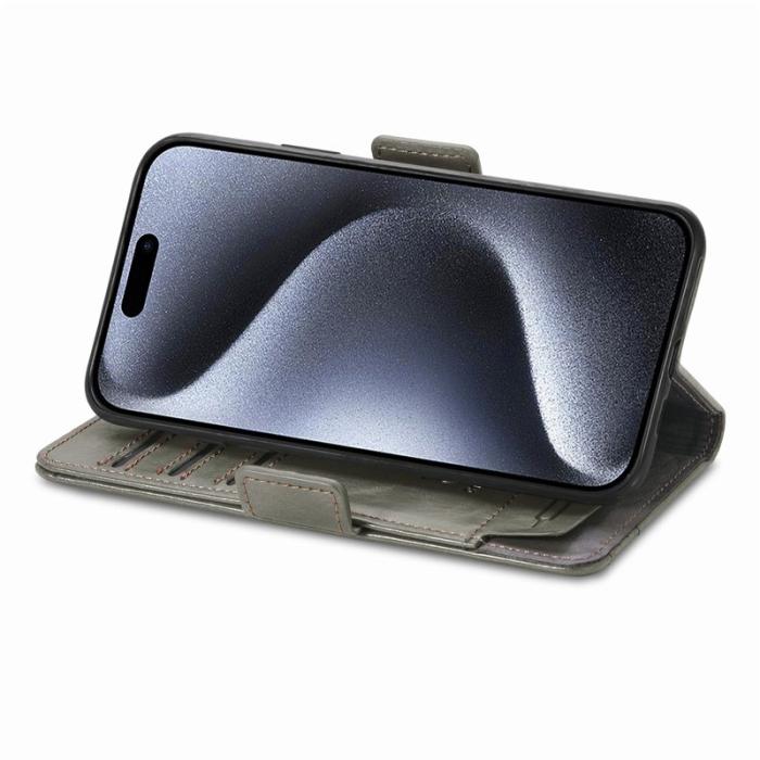 CASENEO - CASENEO iPhone 16 Pro Skal PU Läder Fodral - Grå