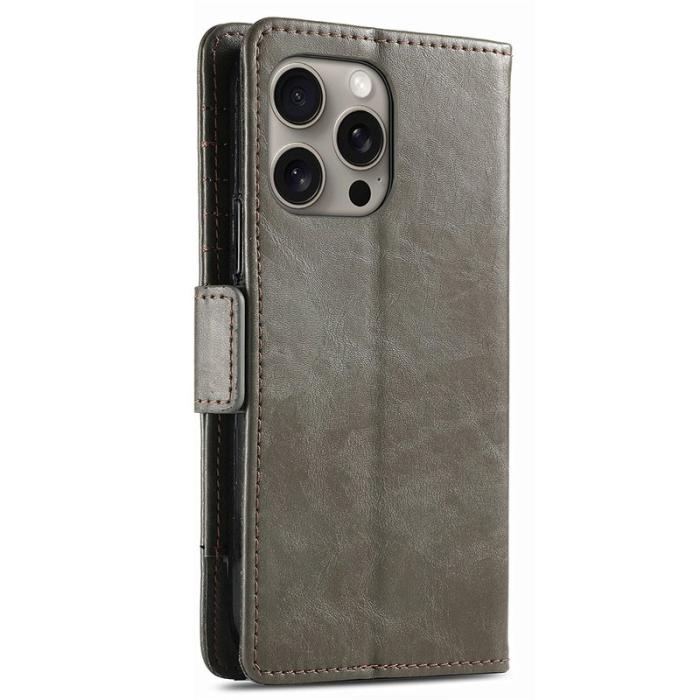 CASENEO - CASENEO iPhone 16 Pro Skal PU Läder Fodral - Grå