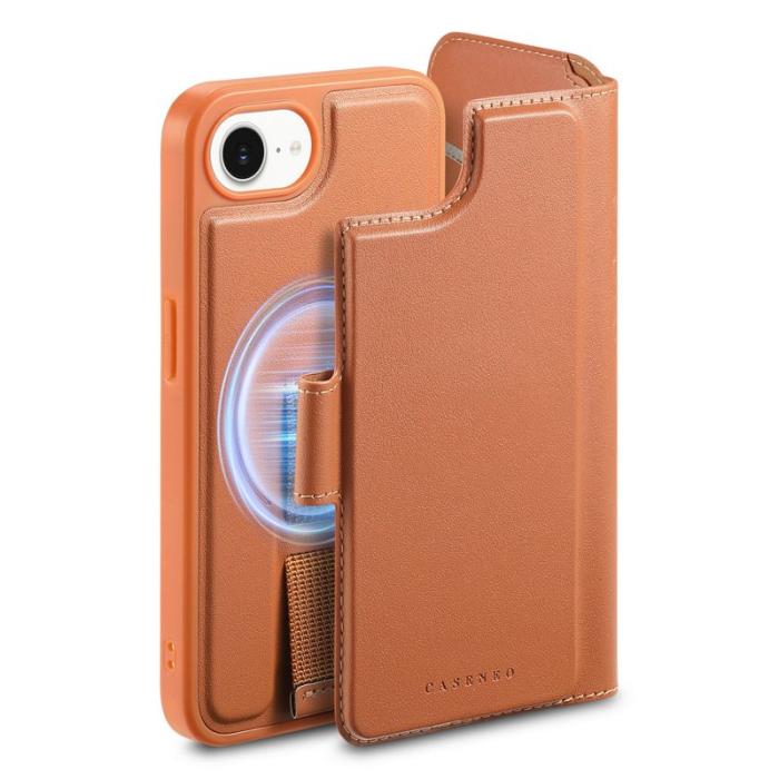 CASENEO - CASENEO iPhone 16e Fodral Äkta läder - Brun - RFID Blocking Wallet