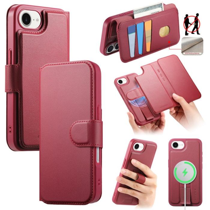 CASENEO - CASENEO iPhone 16e Fodral Äkta läder - RFID Blocking - Röd