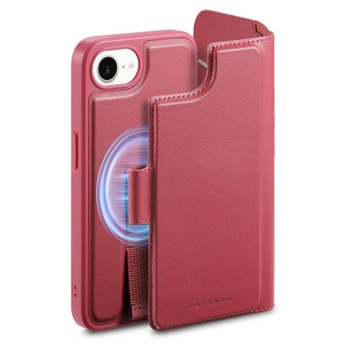 CASENEO - CASENEO iPhone 16e Fodral Äkta läder - RFID Blocking - Röd