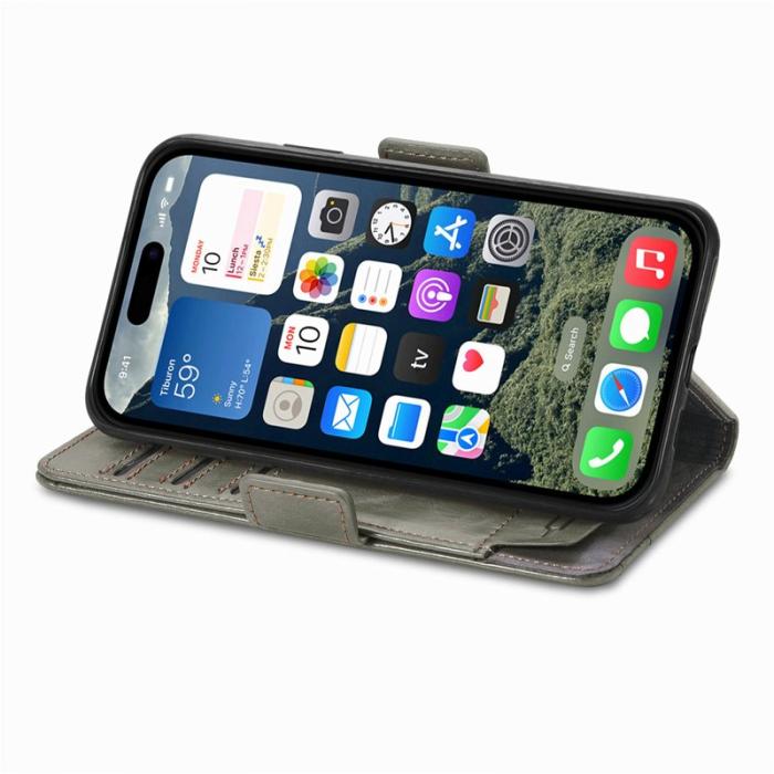 CASENEO - CASENEO iPhone 16e Fodral PU Läder Ställ med RFID - Grå