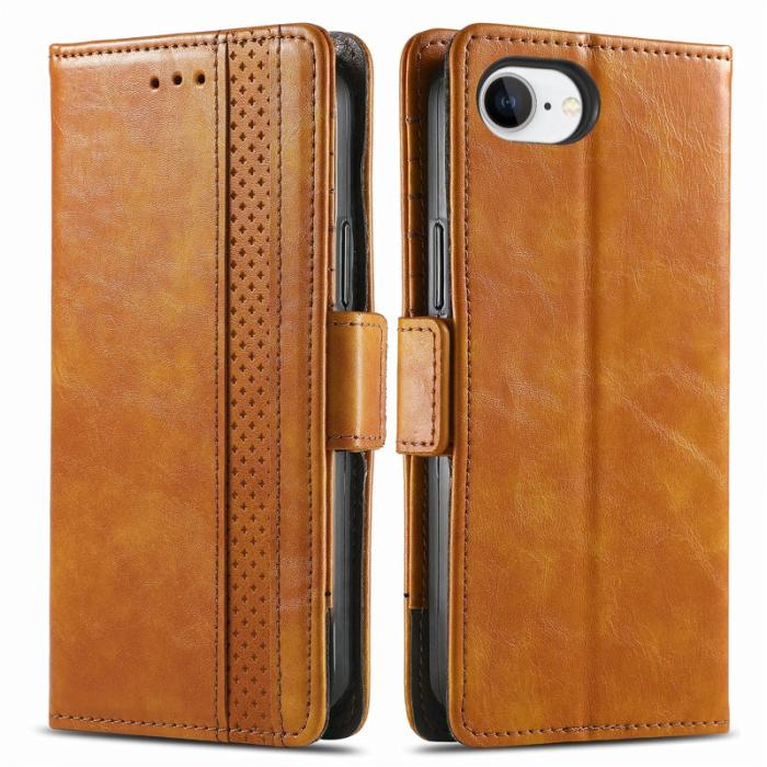 CASENEO - CASENEO iPhone 16e Fodral PU Läder Ställ med RFID - Khaki