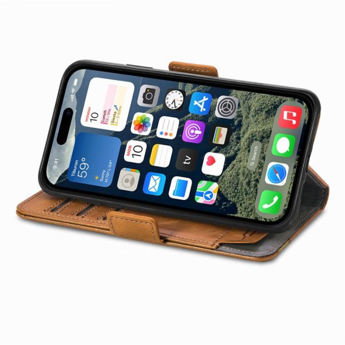 CASENEO - CASENEO iPhone 16e Skal PU Läder Fodral med RFID - Khaki