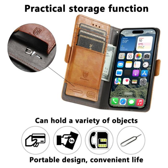 CASENEO - CASENEO iPhone 17 Fodral PU Läder Ställ med RFID - Khaki
