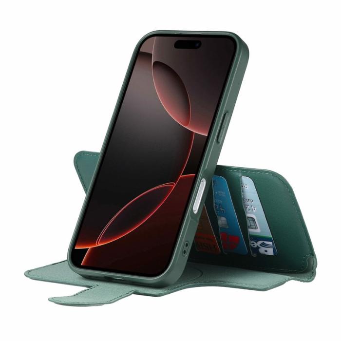 CASENEO - CASENEO iPhone 17 Pro Plånboksfodral RFID Blocking Konstläder - Grön