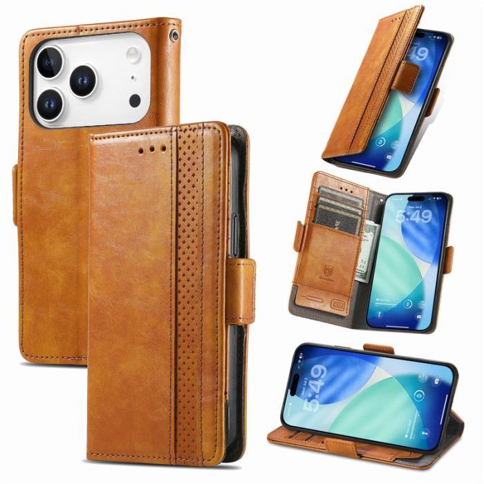 CASENEO - CASENEO iPhone 17 Pro Max Skal PU Läder Fodral - Khaki