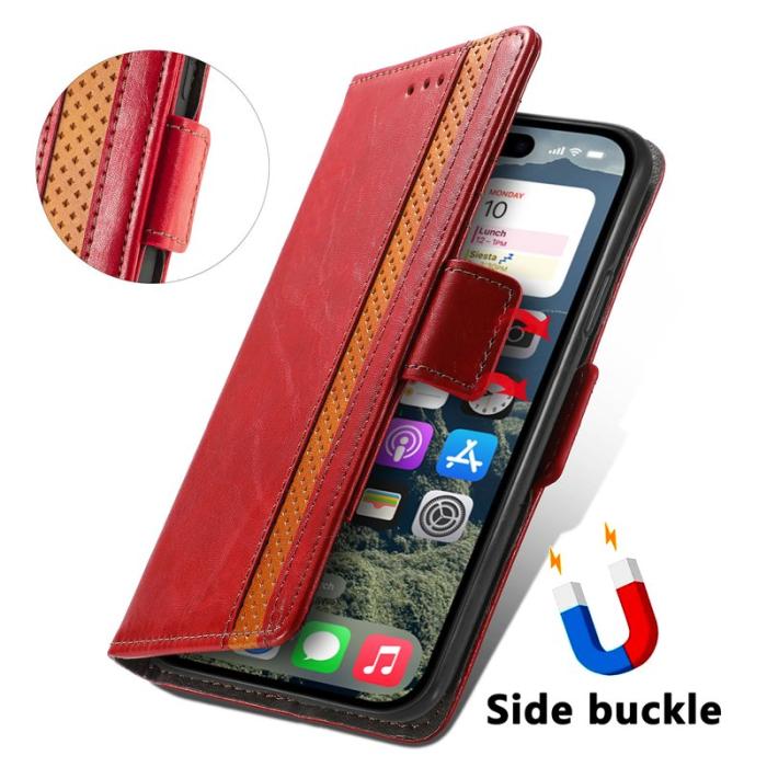 CASENEO - CASENEO iPhone 17 Skal PU Läder Fodral med RFID - Röd