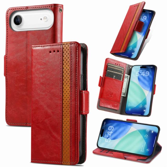 CASENEO - CASENEO iPhone Air Plånboksfodral Konstläder Ställ med RFID - Röd