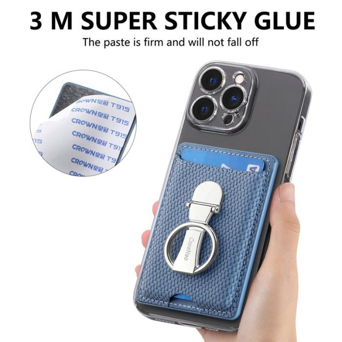 CASENEO - CASENEO KB-42 Card Holder - Äkta läder - Blå - Fällbar Kickstand