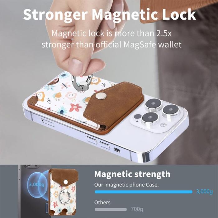 CASENEO - CASENEO MC-W3 Magnetisk Kortficka MagSafe Mönstrat Läder - Brun