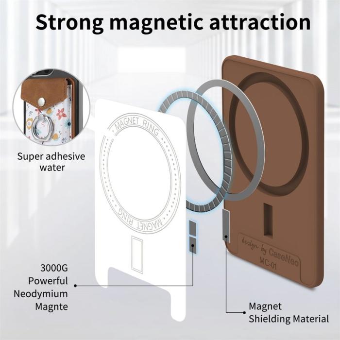 CASENEO - CASENEO MC-W3 Magnetisk Kortficka MagSafe Mönstrat Läder - Brun