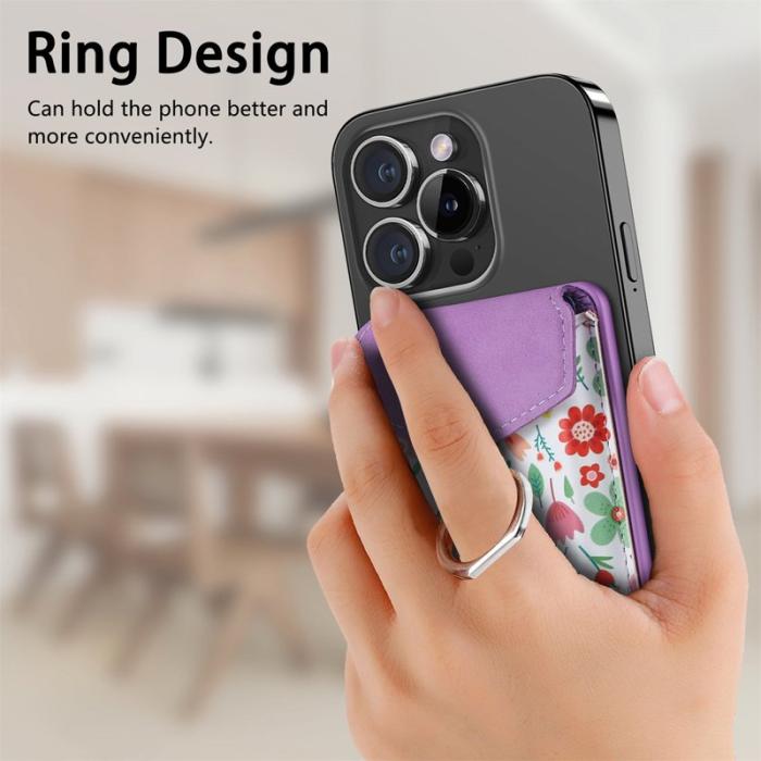 CASENEO - CASENEO MC-W3 Magnetisk Kortficka MagSafe Mönstrat Läder - Lila