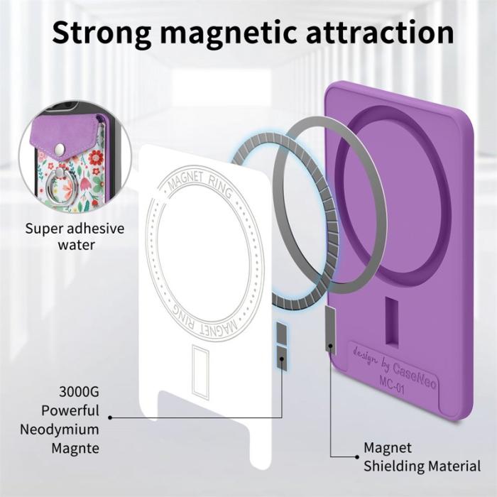 CASENEO - CASENEO MC-W3 Magnetisk Kortficka MagSafe Mönstrat Läder - Lila