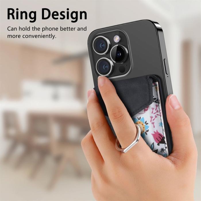 CASENEO - CASENEO MC-W3 Magnetisk Kortficka MagSafe Mönstrat Läder - Svart