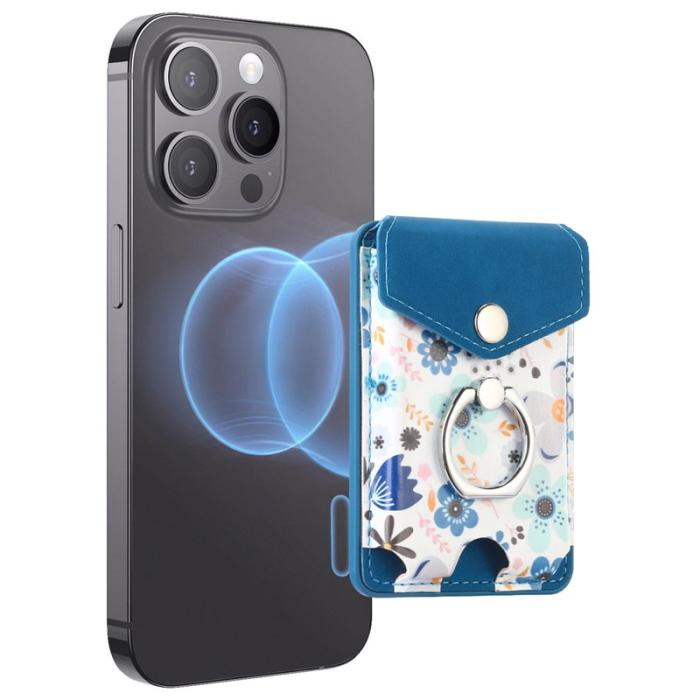 CASENEO - CASENEO MC-W3 Magnetisk Kortfodral MagSafe Mönstrat Läder - Blå