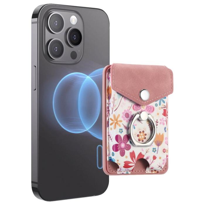 CASENEO - CASENEO MC-W3 Magnetisk Kortfodral MagSafe Mönstrat Läder - Rosa