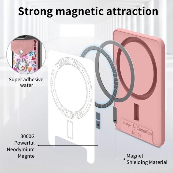 CASENEO - CASENEO MC-W3 Magnetisk Kortfodral MagSafe Mönstrat Läder - Rosa