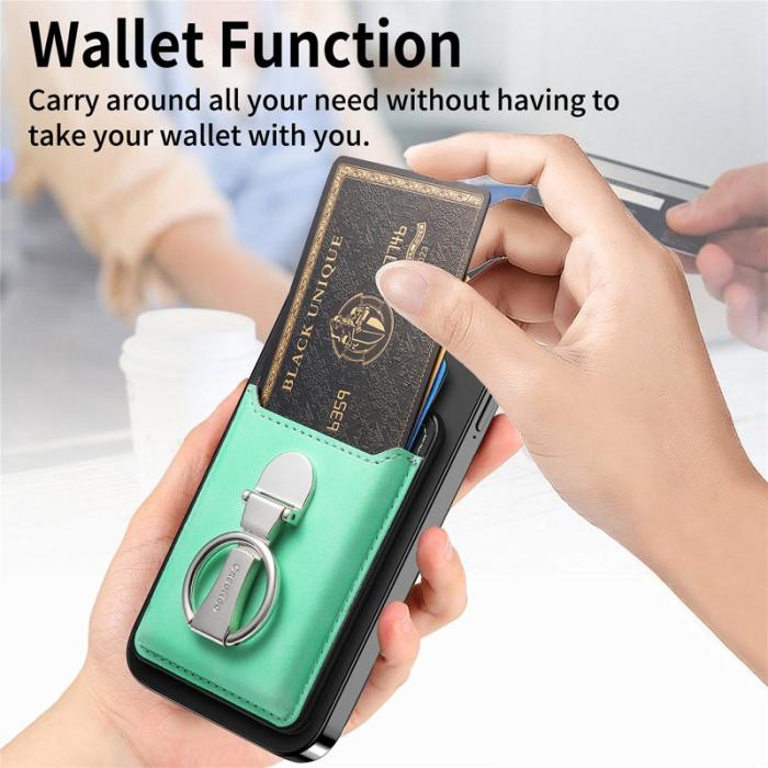 CASENEO - CASENEO MC-W8 Magnetisk Kortväska i Äkta Läder - Grön