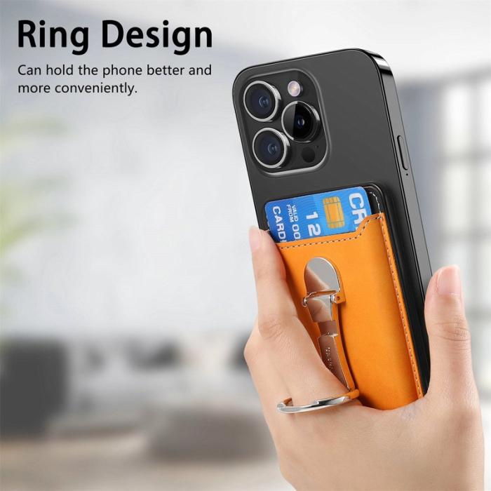 CASENEO - CASENEO MC-W8 Magnetisk Kortväska i Äkta Läder - Gul