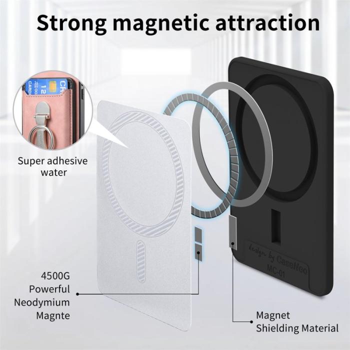 CASENEO - CASENEO MC-W8 Magnetisk Kortväska i Äkta Läder - Rosa