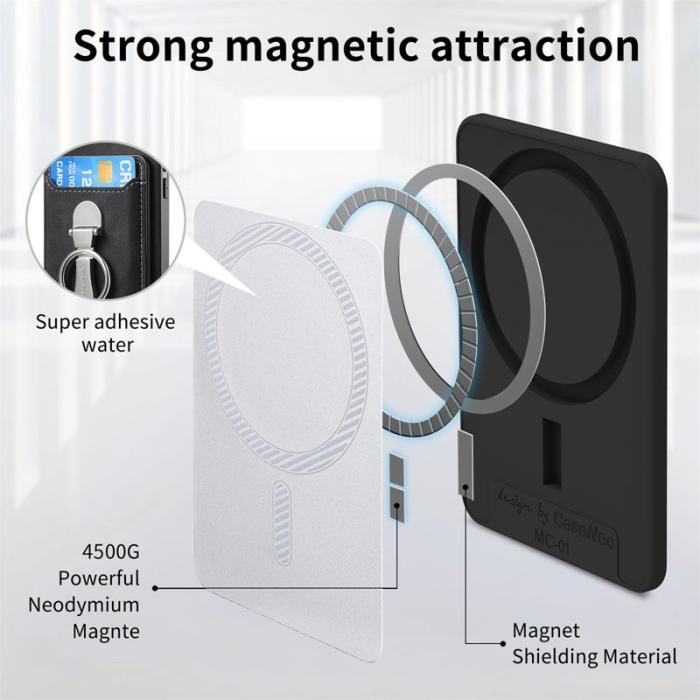 CASENEO - CASENEO MC-W8 Magnetisk Kortväska i Äkta Läder - Svart