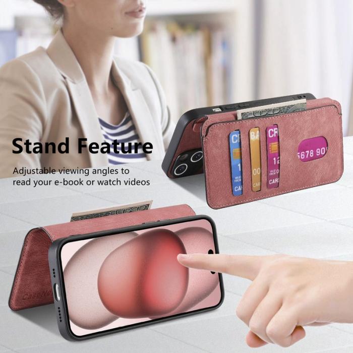 CASENEO - CASENEO MW-03 iPhone 13 Fodral med Avtagbart Plånbok Äkta Läder - Rosa