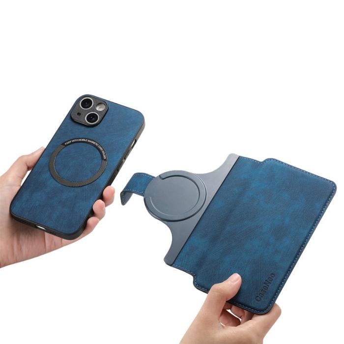 CASENEO - CASENEO MW-03 iPhone 14 Fodral - Äkta läder + TPU - Mörkblå